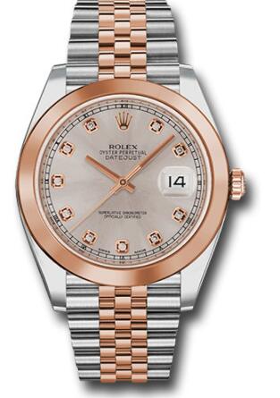 Replica Rolex Steel and Everose Rolesor Datejust 41 Watch 126301 Smooth Bezel Sundust Diamond Dial Jubilee Bracelet